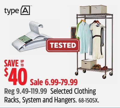 Type A Selected Clothing Racks, System and Hangers