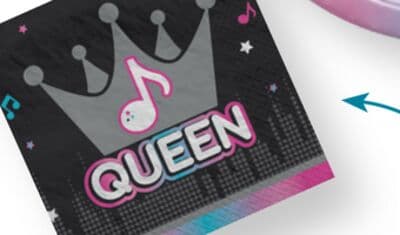 Internet Famous "Queen" Square Paper Disposable Beverage Napkins, Black/Pink, 5-in, 16-pk, 2-ply, for Birthday Party