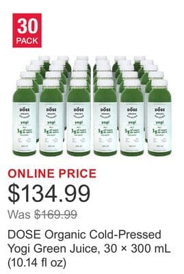 DOSE Organic Cold-Pressed Yogi Green Juice, 30 × 300 mL (10.14 fl oz)