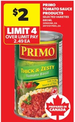 PRIMO TOMATO SAUCE PRODUCTS, 680 ML