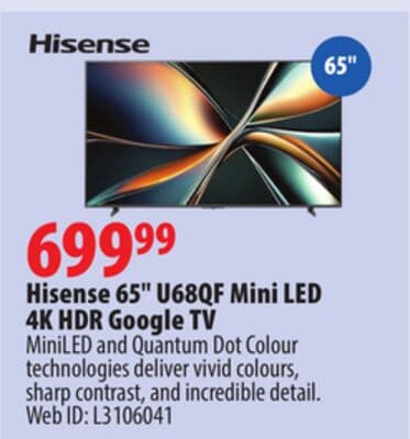 Hisense 65" U68QF Mini LED 4K HDR Google TV