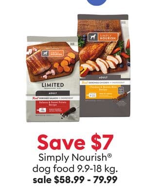 Save $7 Simply Nourish® dog food 9.9-18 kg.