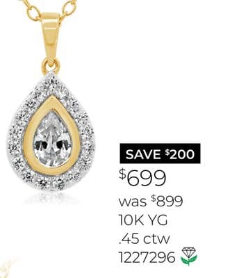 New Brilliance Lab Grown 0.45CTW Pear Shaped Diamond Pendant in 10K Yellow Gold