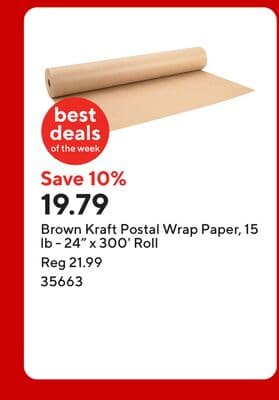 Brown Kraft Postal Wrap Paper, 15 lb - 24" x 300' Roll
