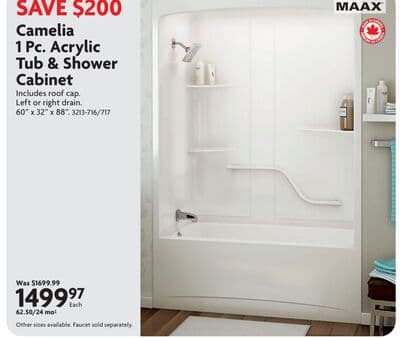 Camelia 1 Pc. Acrylic Tub & Shower Cabinet