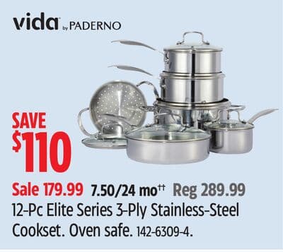 Vida 12-Pc Elite Series 3-Ply Stainless-Steel Cookset