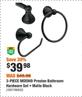 3-PIECE MOEN® Preston Bathroom Hardware Set • Matte Black