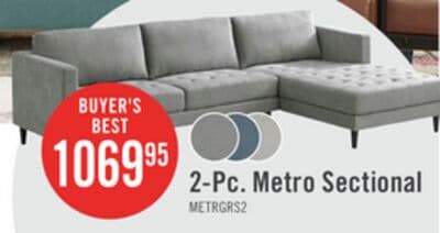 Metro 2-Piece Right-Facing Fabric Sectional with Chaise and Tufted Seat Cushions - Grey