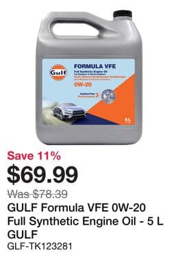 GULF Formula VFE 0W-20 Full Synthetic Engine Oil - 5 L