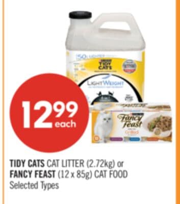TIDY CATS CAT LITTER (2.72kg) or FANCY FEAST (12 x 85g) CAT FOOD