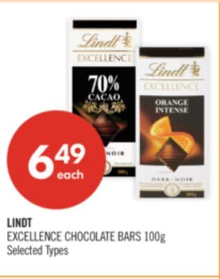 LINDT EXCELLENCE CHOCOLATE BARS 100g