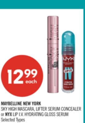 MAYBELLINE NEW YORK SKY HIGH MASCARA, LIFTER SERUM CONCEALER or NYX LIP I.V. HYDRATING GLOSS SERUM