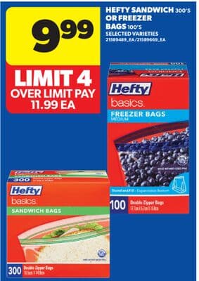 HEFTY SANDWICH, 300' S OR FREEZER BAGS, 100' S