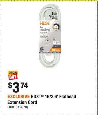 EXCLUSIVE HDX™ 16/3 6' Flathead Extension Cord