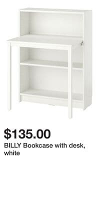 BILLY Bookcase with desk, white