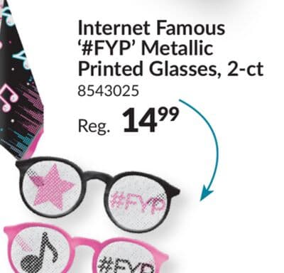 Internet Famous' #FYP' Metallic Printed Glasses, 2-ct