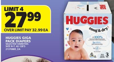 HUGGIES GIGA PACK DIAPERS, N-7, 42-128'S