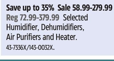 Selected Humidifier, Dehumidifiers, Air Purifiers and Heater