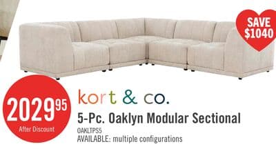 Kort & Co. Oaklyn Modular 5-Piece Fabric Sectional with Tufted Seat Cushions - Beige