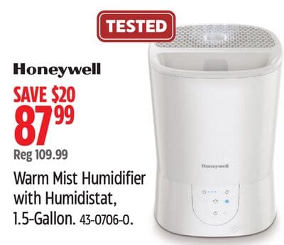 Honeywell Warm Mist Humidifier with Humidistat, 1.5-Gallon.