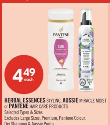 HERBAL ESSENCES STYLING, AUSSIE MIRACLE MOIST or PANTENE HAIR CARE PRODUCTS