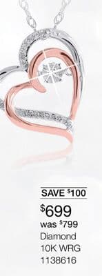 White & Rose Gold Double Heart Dancing Diamond Pendant