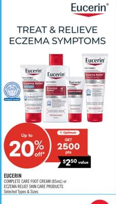 EUCERIN COMPLETE CARE FOOT CREAM (85mL) or ECZEMA RELIEF SKIN CARE PRODUCTS