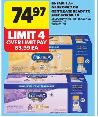 ENFAMIL A+ NEUROPRO OR GENTLEASE READY TO FEED FORMULA, 18X237 ML