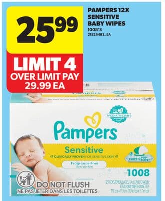 PAMPERS 12X SENSITIVE BABY WIPES, 1008' S