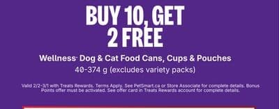 Buy 10, get 2 free Wellness Dog & Cat food cans, cups, pouches 40-374g