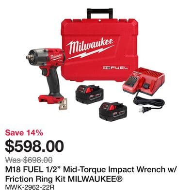 M18 FUEL 1/2" Mid-Torque Impact Wrench w/ Friction Ring Kit