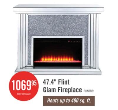 Flint 47.4" Glam Electric Fireplace - Silver and Glass