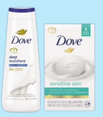 Dove Body Wash 591ml or Bar Soap 6 x 106g