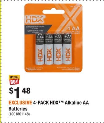 EXCLUSIVE 4-PACK HDX™ Alkaline AA Batteries