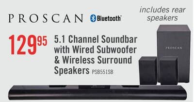 5.1 CH Bluetooth Soundbar with Wired Subwoofer and Wireless Surround (PSB551)
