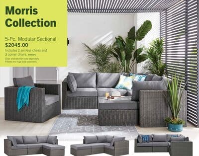Morris 5-Piece Outdoor Patio Set with 3 Corner Chairs & 2 Armless Chairs - Hand-Woven Resin Wicker, Olefin Fabric, UV & Weather Resistant - Grey