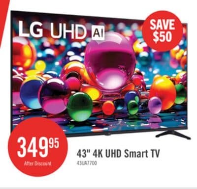 LG 43" UA77 4K UHD Smart webOS TV (43UA7700PUB.ACCQ) - 2025 Model