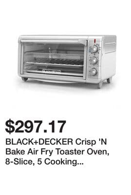 BLACK+DECKER Crisp 'N Bake Air Fry Toaster Oven, 8-Slice, 5 Cooking Functions, 60 Minute Timer, Stainless Steel