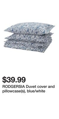 RODGERSIA Duvet cover and pillowcase(s), blue/white