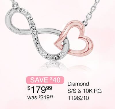 Sterling Silver and 10K Rose Gold Diamond Infinity Heart Necklace