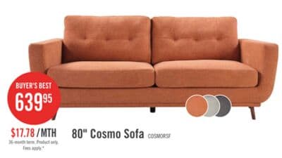 Cosmo 80" Fabric Sofa with Tufted Back Cushions - Orange