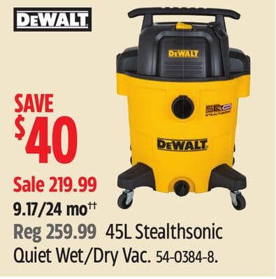Dewalt 45L Stealthsonic Quiet Wet/Dry Vac