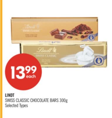 LINDT SWISS CLASSIC CHOCOLATE BARS