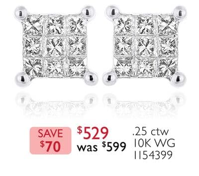 10K White Gold 0.25CTW Princessa Diamond Earrings