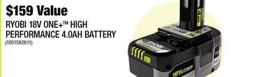 RYOBI 18V ONE+ HIGH PERFORMANCE 4.0AH BATTERY