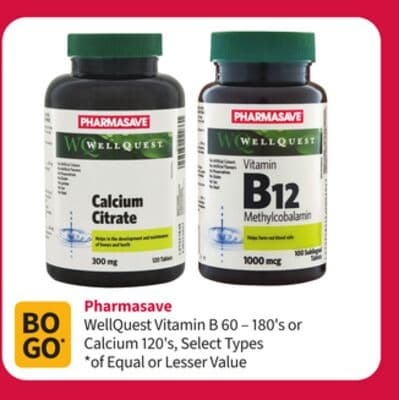 Pharmasave WellQuest Vitamin B 60 – 180's or Calcium