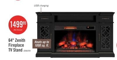 Zenith 64" Electric Fireplace TV Stand with Storage for TVs up to 70" - Black