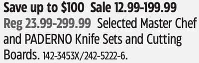 Selected Master Chef and PADERNO Knife Sets and Cutting Boards
