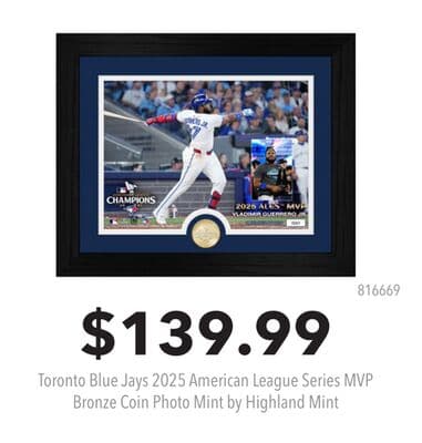 Toronto Blue Jays 2025 American League Series MVP Bronze Coin Photo Mint by Highland Mint