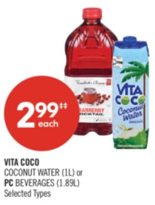 VITA COCO COCONUT WATER (1L) or PC BEVERAGES (1.89L)